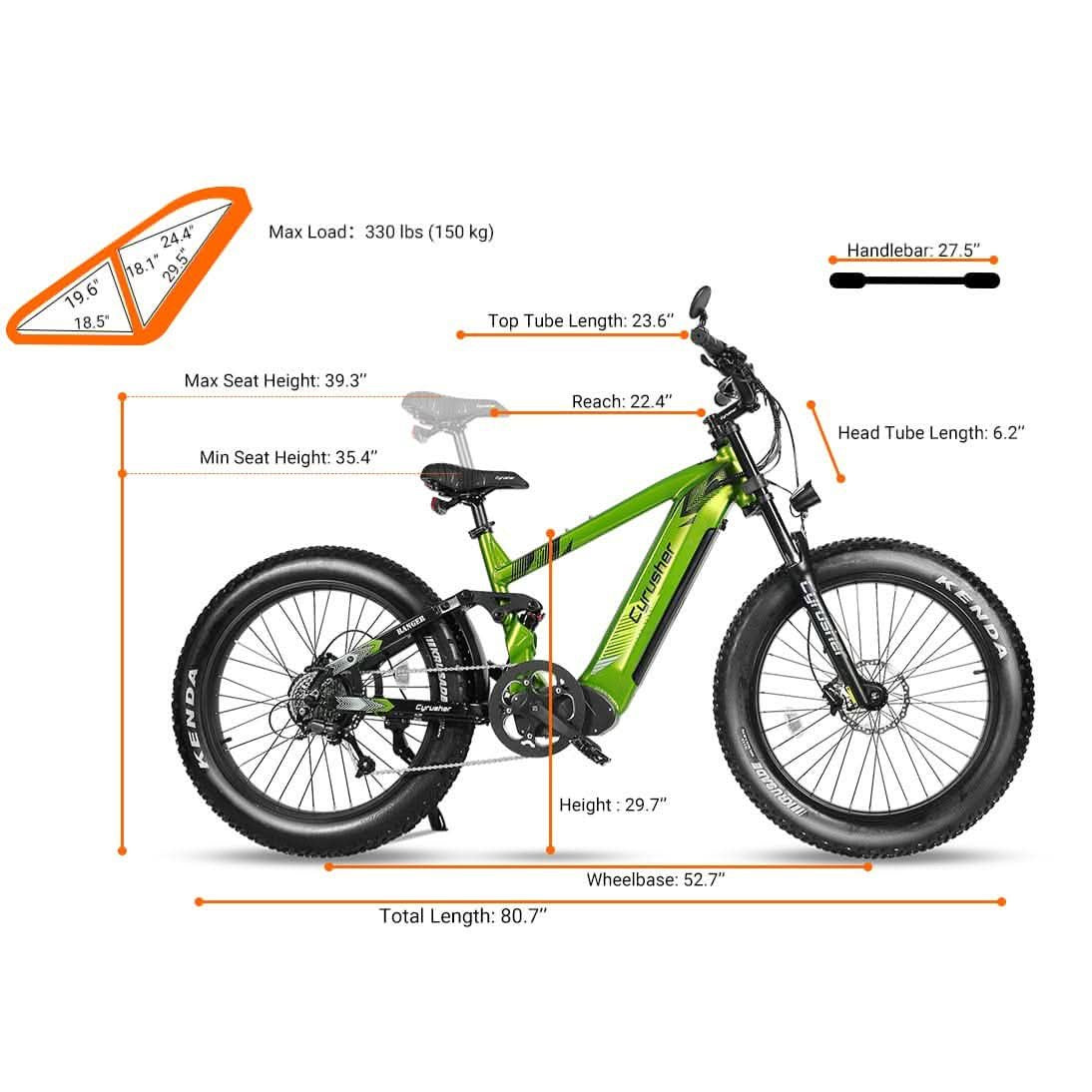 Cyrusher Ranger All-Terrain Mountain Electric Bike - 28mph, 750W Motor, 52V 20Ah Battery