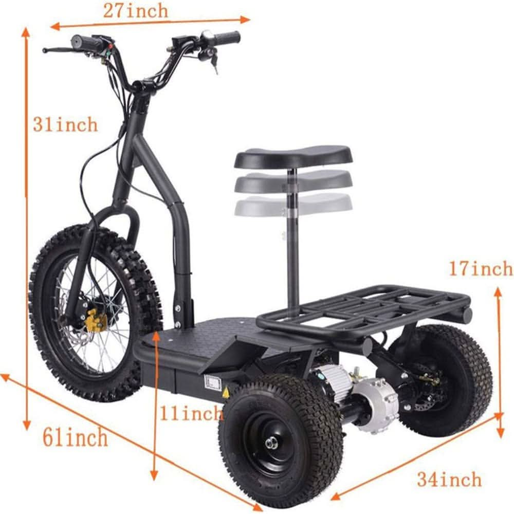 MotoTec Electric Trike 48v 1200w Top Speed 15mph