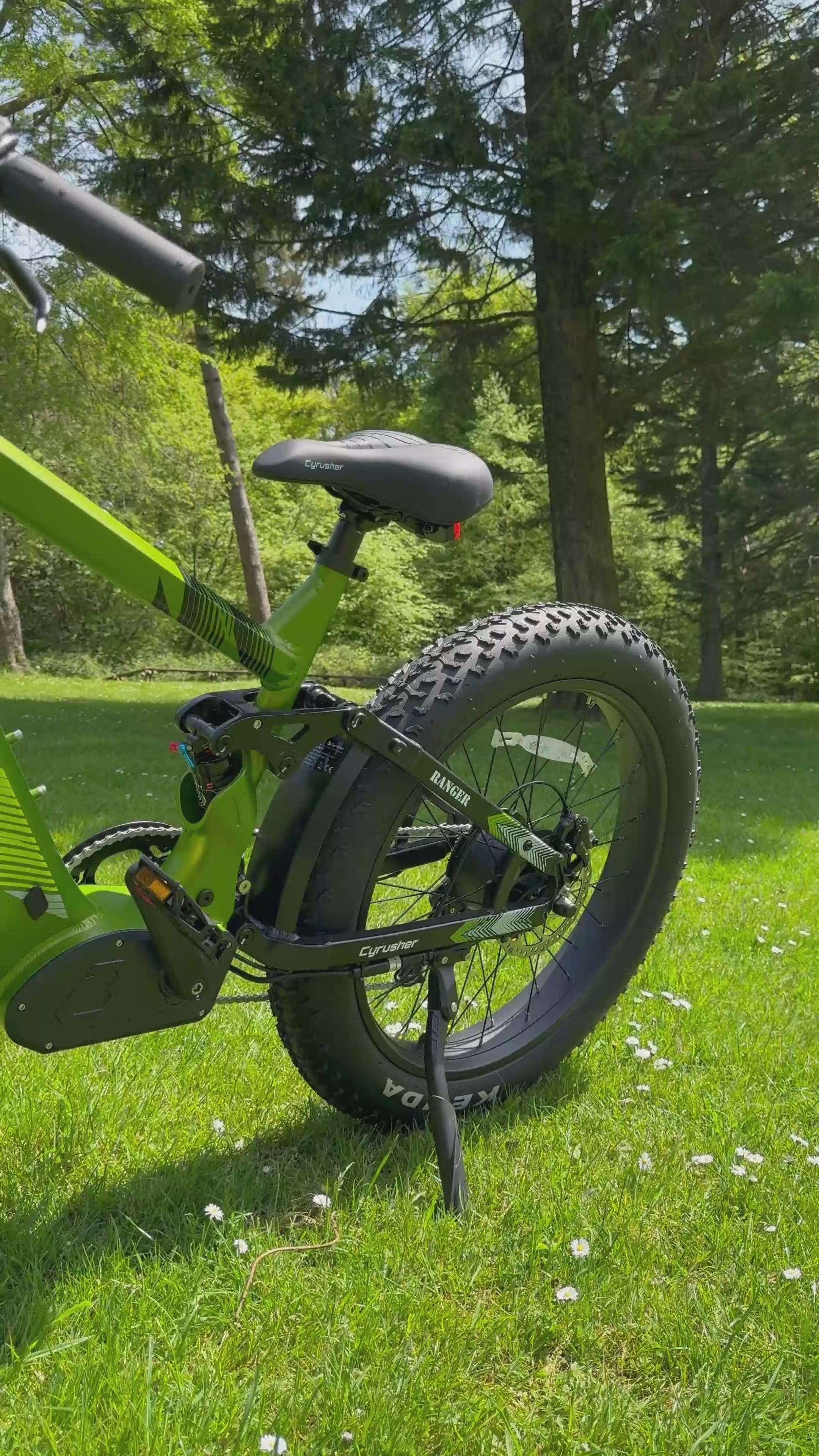 Load video: Cyrusher Ranger All-Terrain Mountain Electric Bike - 28mph, 750W Motor, 52V 20Ah Battery